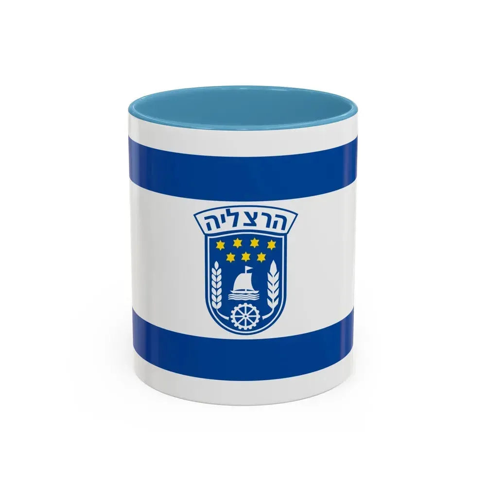 Flag of Herzliya Israel - Accent Coffee Mug 11oz Light Blue - Go Mug Yourself