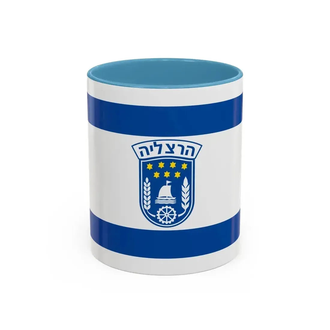 Flag of Herzliya Israel - Accent Coffee Mug 11oz Light Blue - Go Mug Yourself
