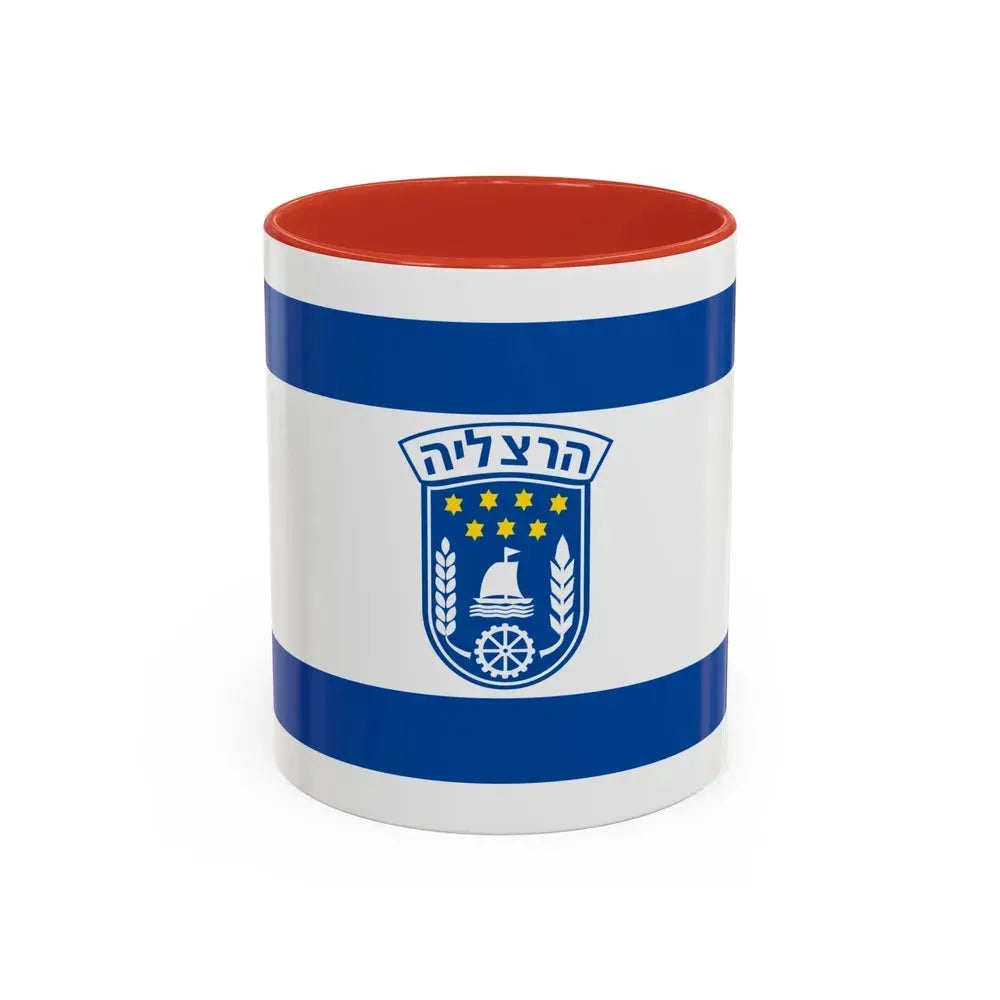 Flag of Herzliya Israel - Accent Coffee Mug 11oz Red - Go Mug Yourself