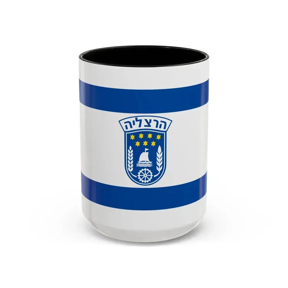 Flag of Herzliya Israel - Accent Coffee Mug 15oz Black - Go Mug Yourself