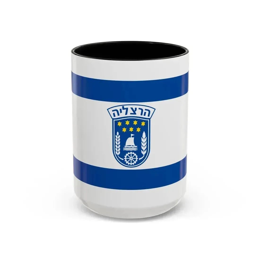 Flag of Herzliya Israel - Accent Coffee Mug 15oz Black - Go Mug Yourself
