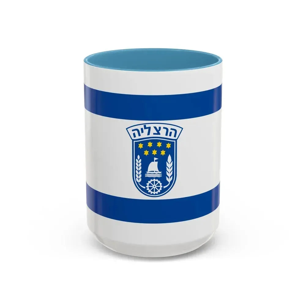 Flag of Herzliya Israel - Accent Coffee Mug 15oz Light Blue - Go Mug Yourself