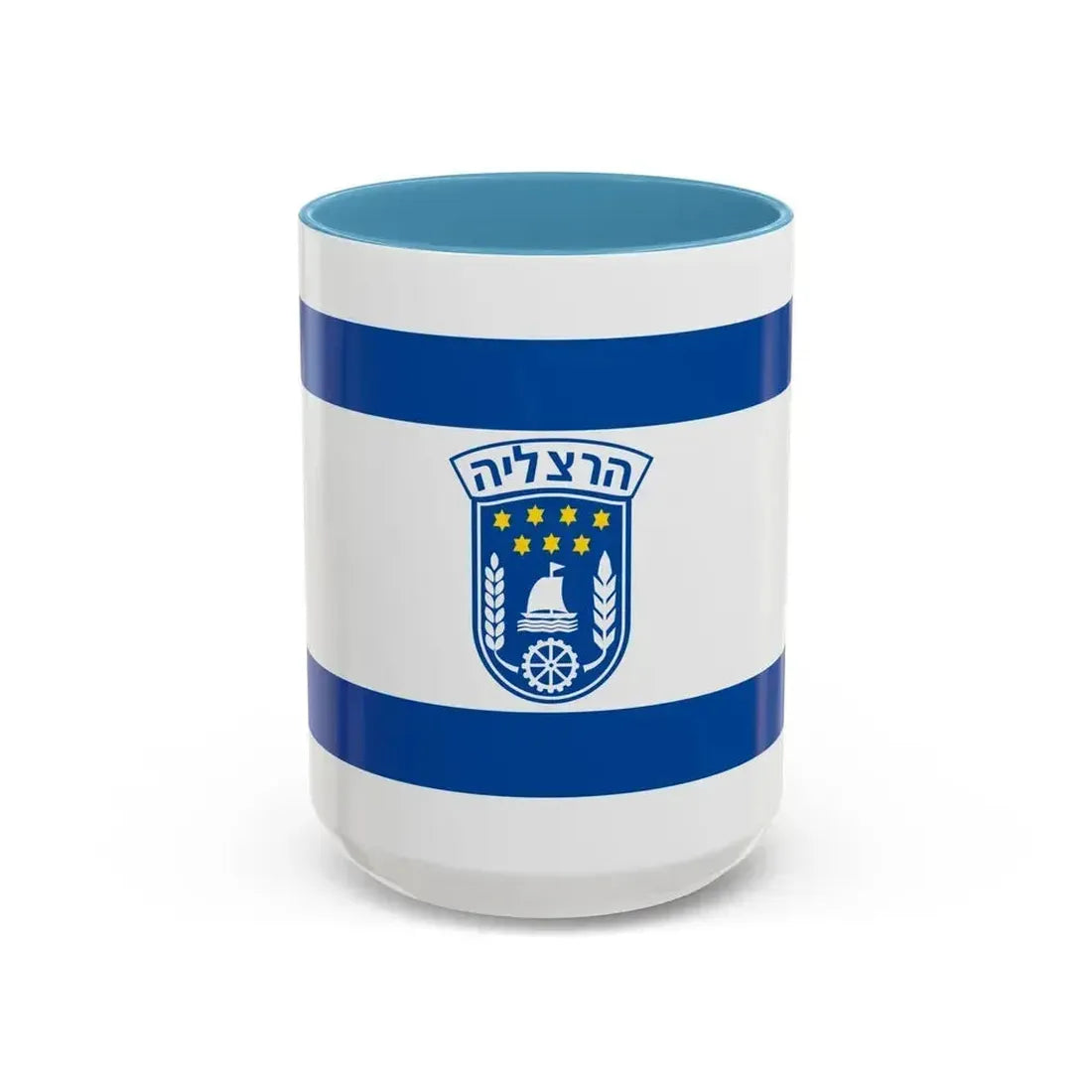 Flag of Herzliya Israel - Accent Coffee Mug 15oz Light Blue - Go Mug Yourself