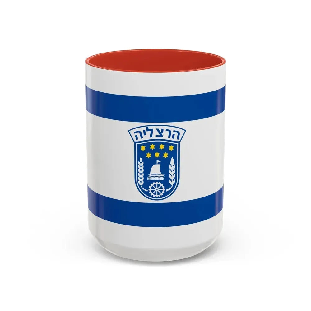 Flag of Herzliya Israel - Accent Coffee Mug 15oz Red - Go Mug Yourself