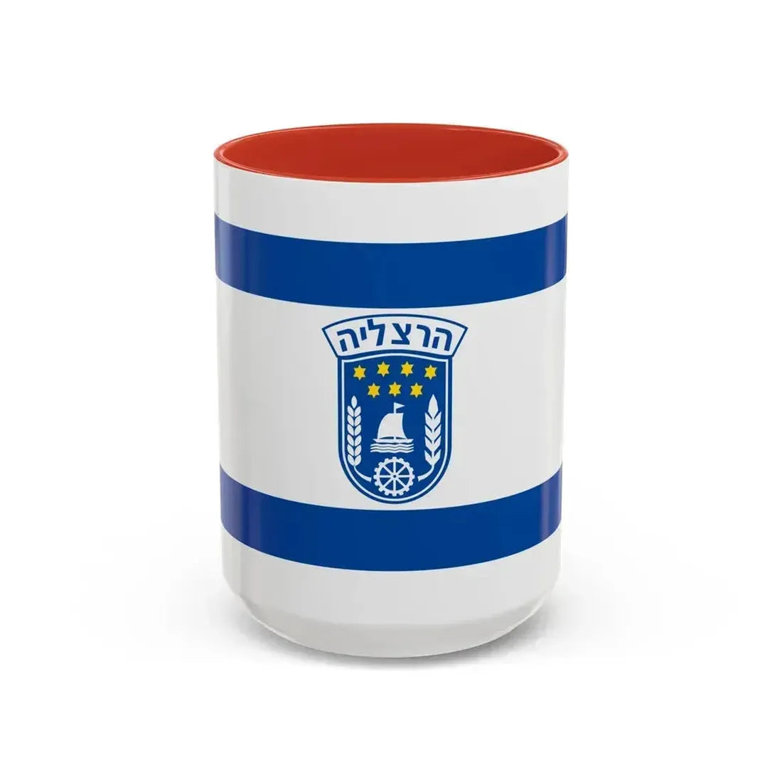 Flag of Herzliya Israel - Accent Coffee Mug 15oz Red - Go Mug Yourself