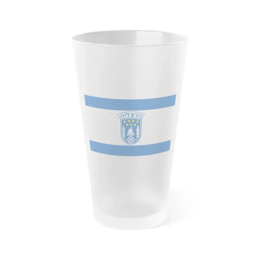 Flag of Herzliya Israel - Frosted Pint Glass 16oz 16oz Frosted - Go Mug Yourself