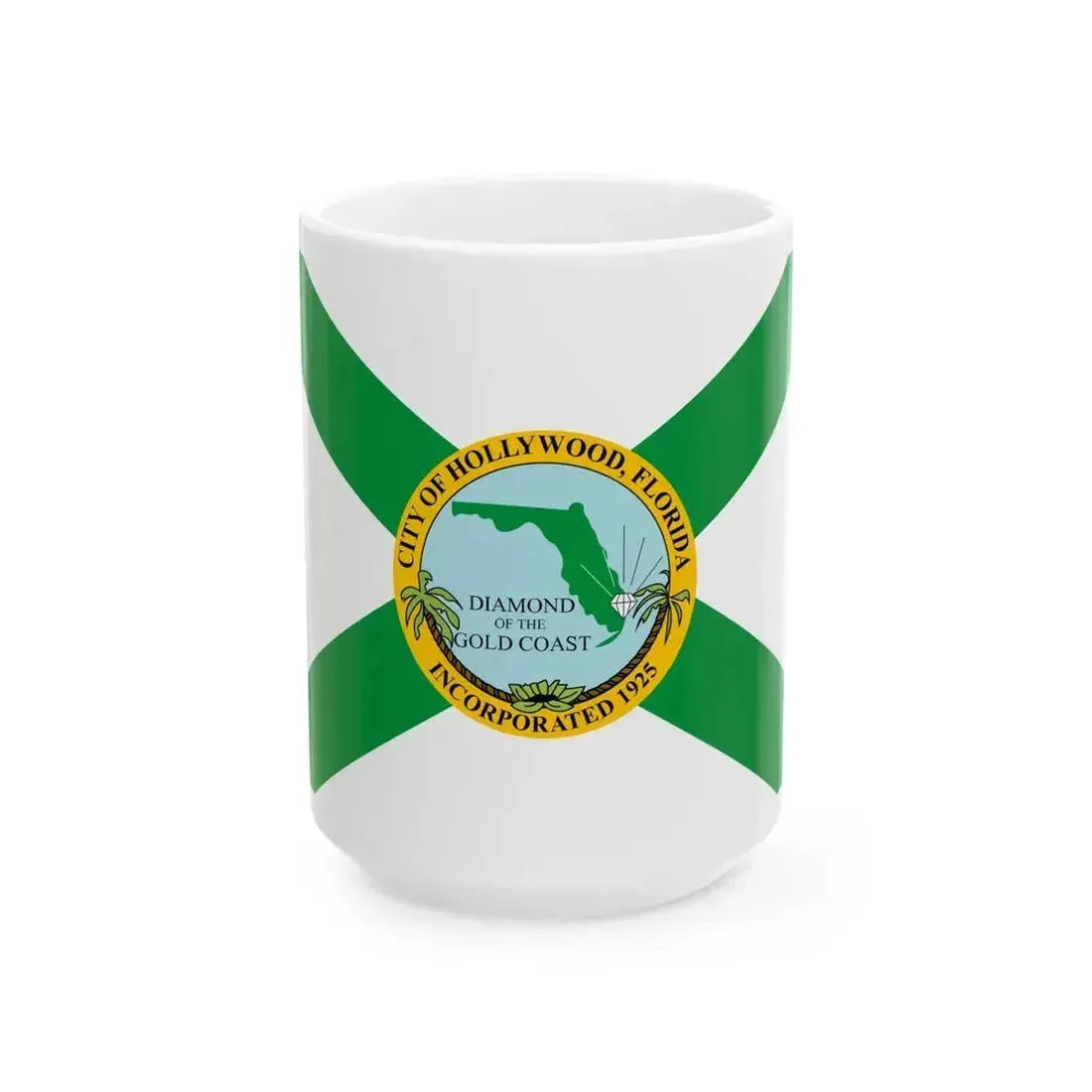 Flag of Hollywood Florida (United States) White Coffee Mug 15oz - Go Mug Yourself