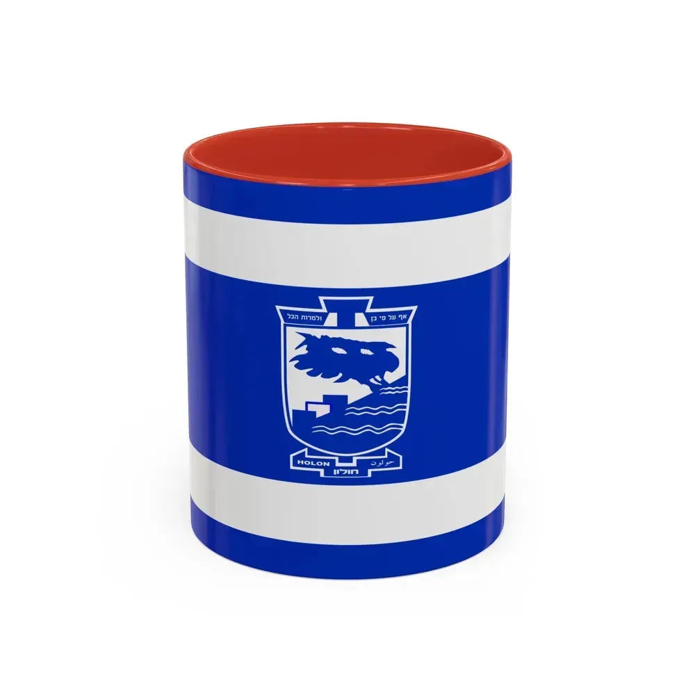 Flag of Holon Israel - Accent Coffee Mug 11oz Red - Go Mug Yourself