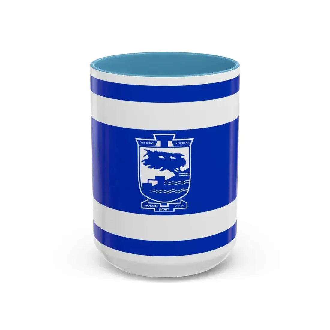 Flag of Holon Israel - Accent Coffee Mug 15oz Light Blue - Go Mug Yourself