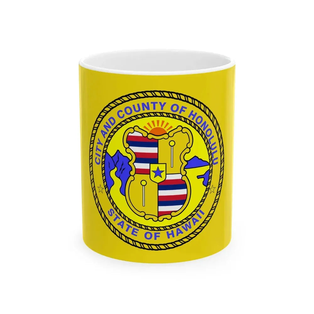Flag of Honolulu Hawaii 1969-1981 1985-1994 (United States) White Coffee Mug 11oz - Go Mug Yourself