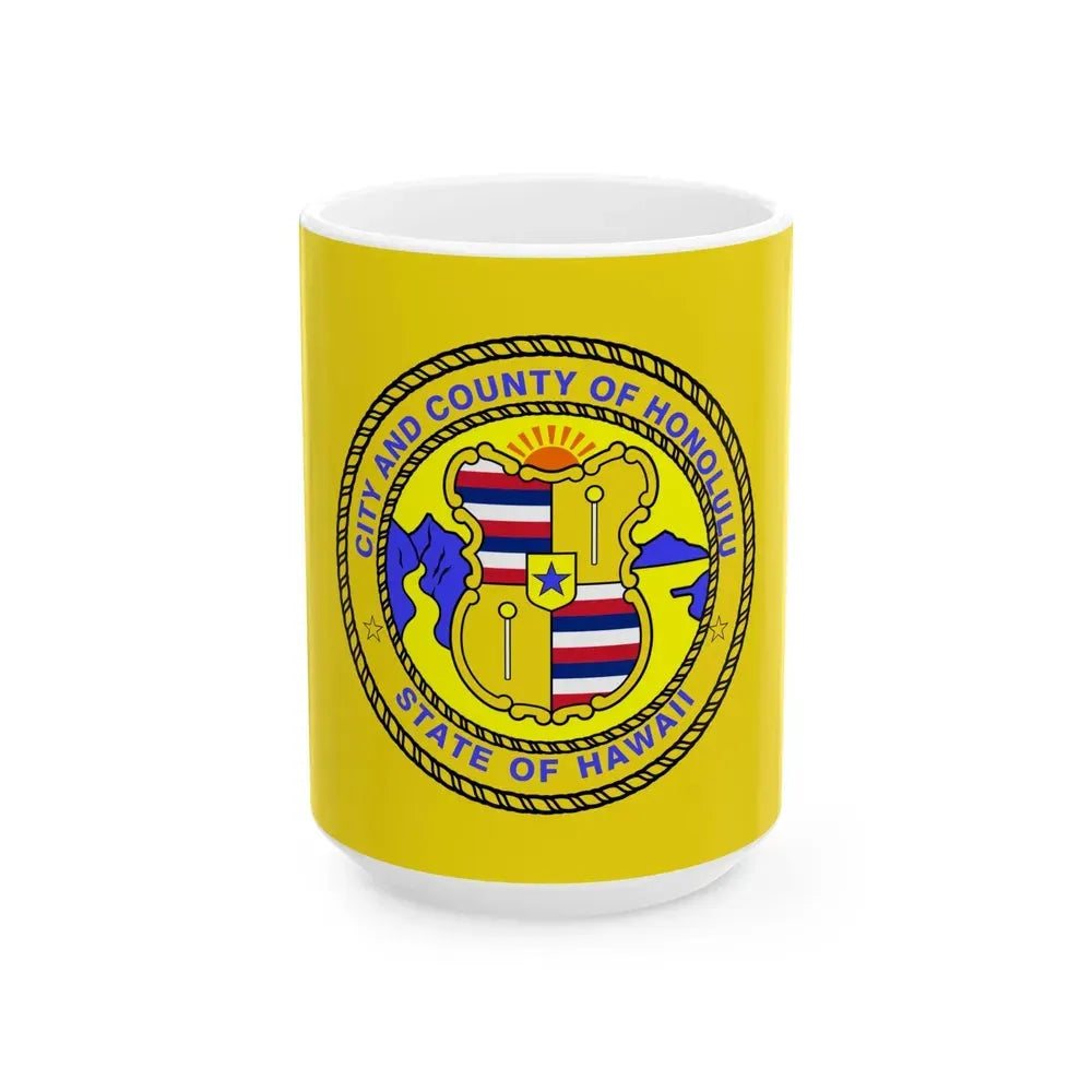 Flag of Honolulu Hawaii 1969-1981 1985-1994 (United States) White Coffee Mug 15oz - Go Mug Yourself