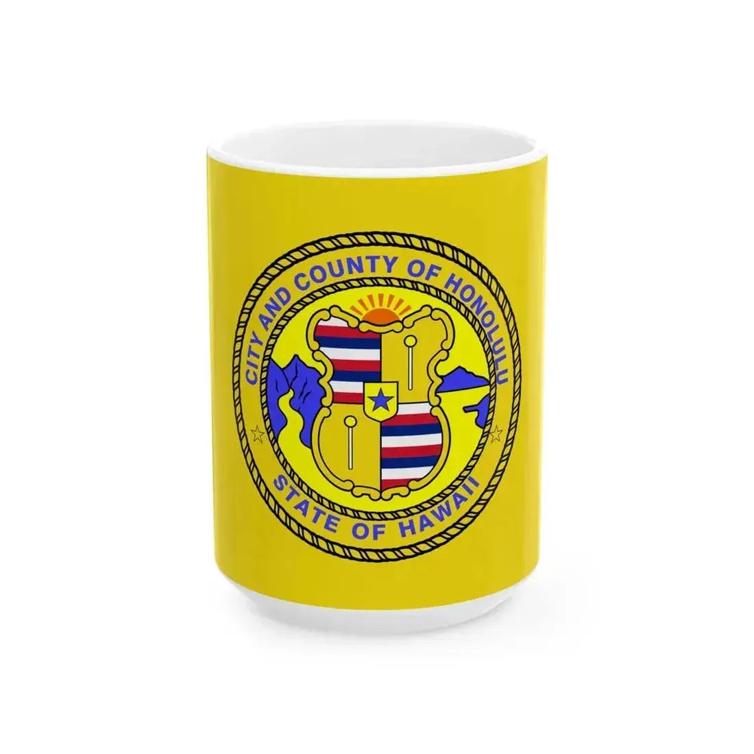 Flag of Honolulu Hawaii 1969-1981 1985-1994 (United States) White Coffee Mug 15oz - Go Mug Yourself