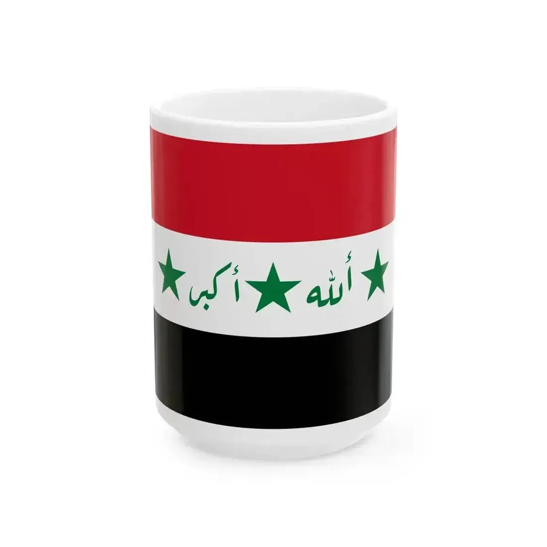 Flag of Iraq 1991-2004 script variant (Iraq) White Coffee Mug 15oz - Go Mug Yourself
