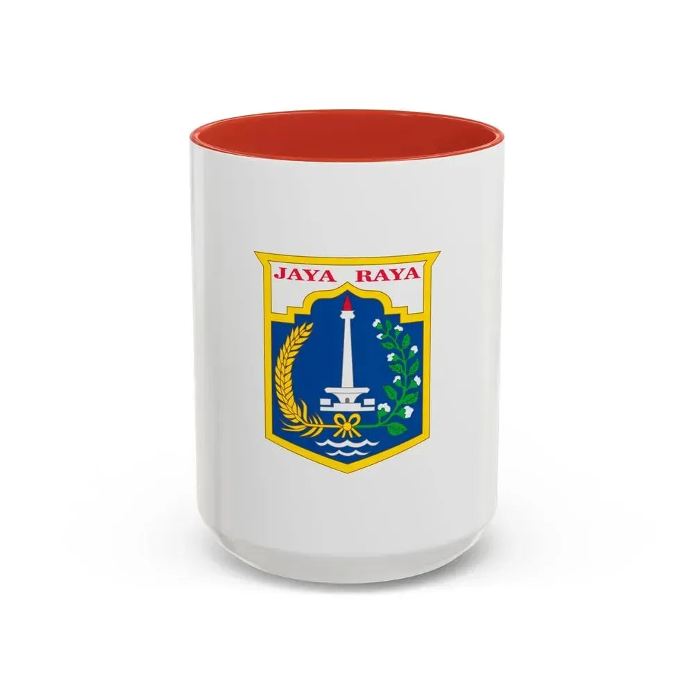 Flag of Jakarta Indonesia - Accent Coffee Mug 15oz Red - Go Mug Yourself