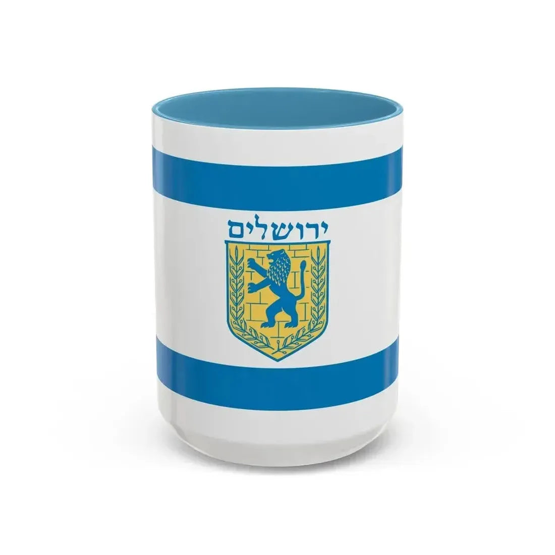 Flag of Jerusalem Israel - Accent Coffee Mug 15oz Light Blue - Go Mug Yourself