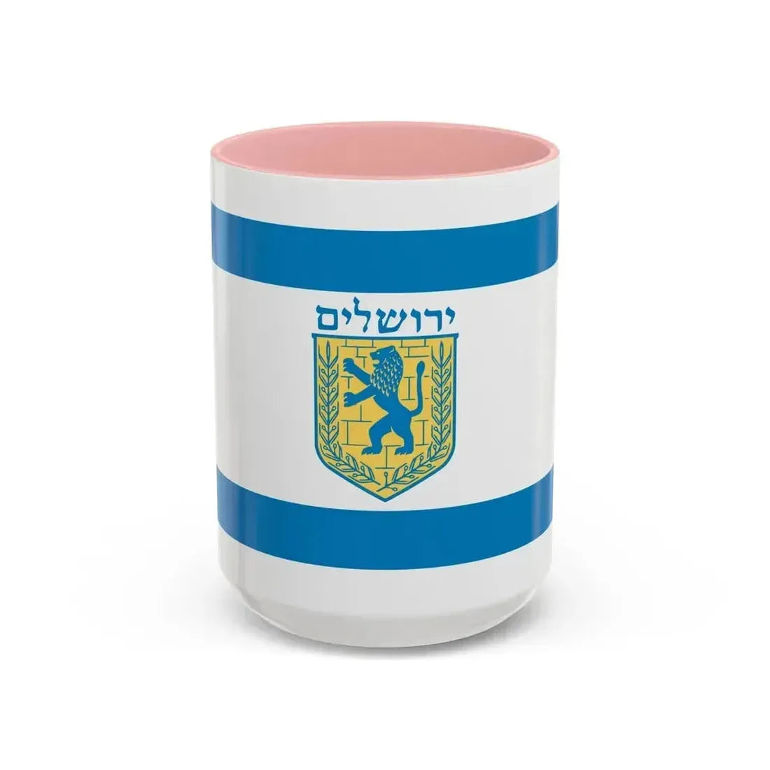 Flag of Jerusalem Israel - Accent Coffee Mug 15oz Pink - Go Mug Yourself