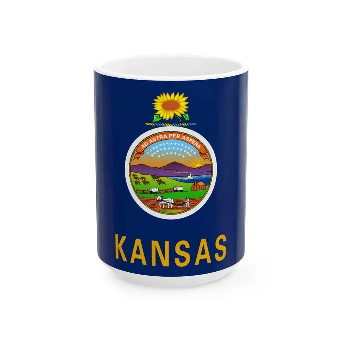 Flag of Kansas 3-2 (United States) White Coffee Mug 15oz - Go Mug Yourself