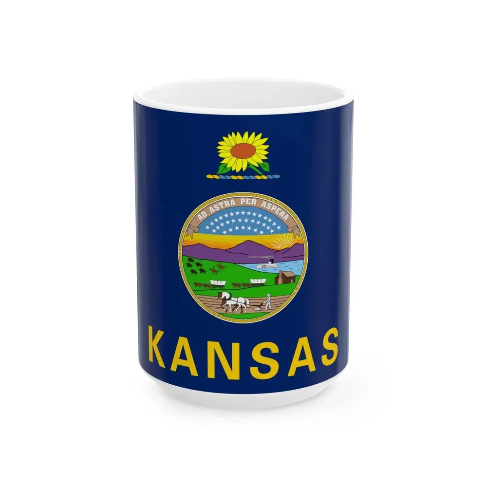 Flag of Kansas (United States) White Coffee Mug 15oz - Go Mug Yourself