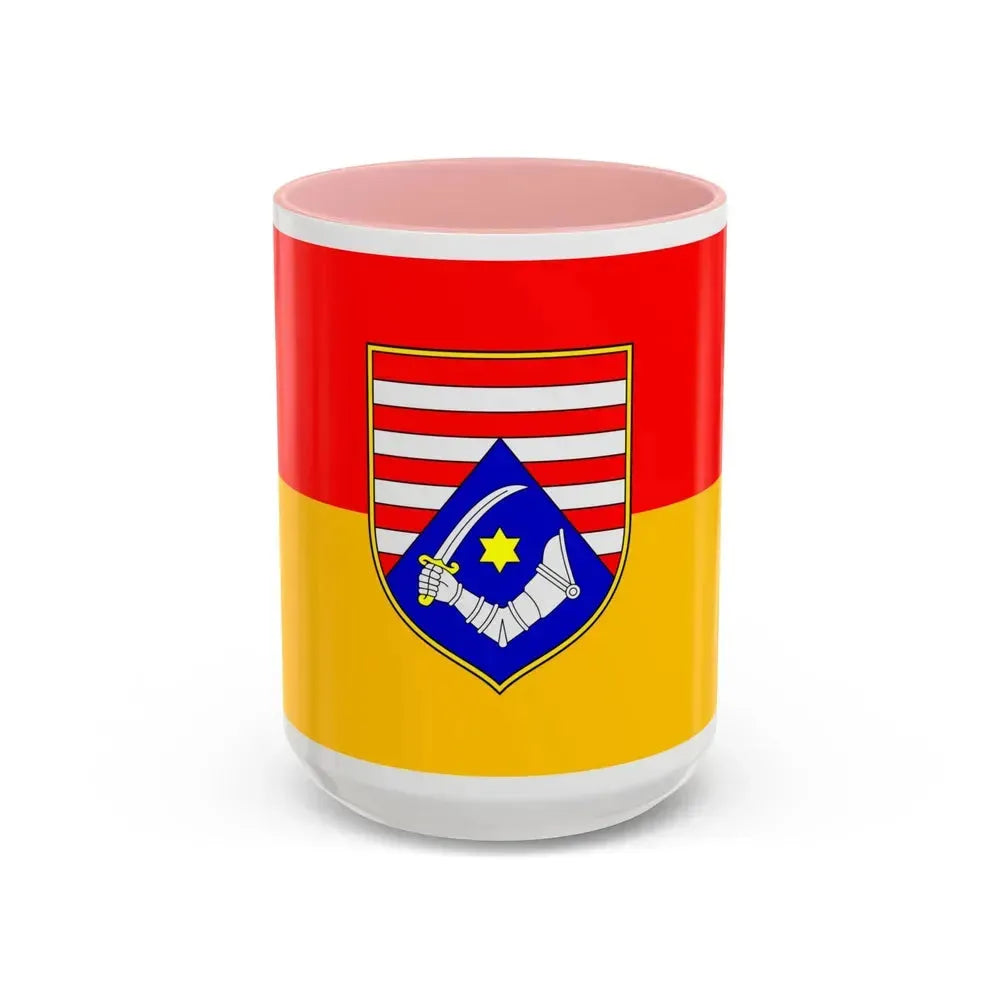 Flag of Karlovac County Croatia - Accent Coffee Mug 15oz Pink - Go Mug Yourself