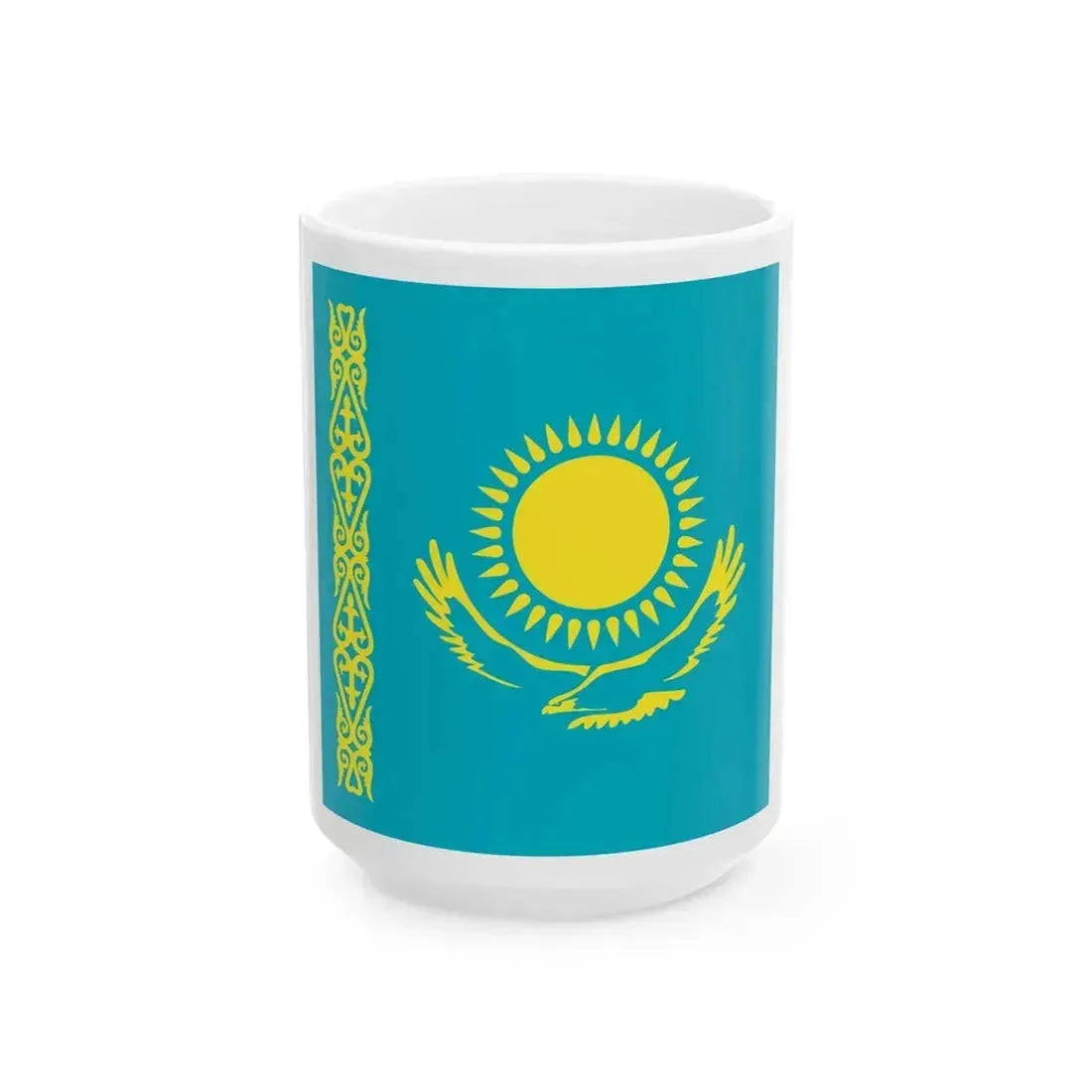 Flag of Kazakhstan 1-1 (Kazakhstan) White Coffee Mug 15oz - Go Mug Yourself