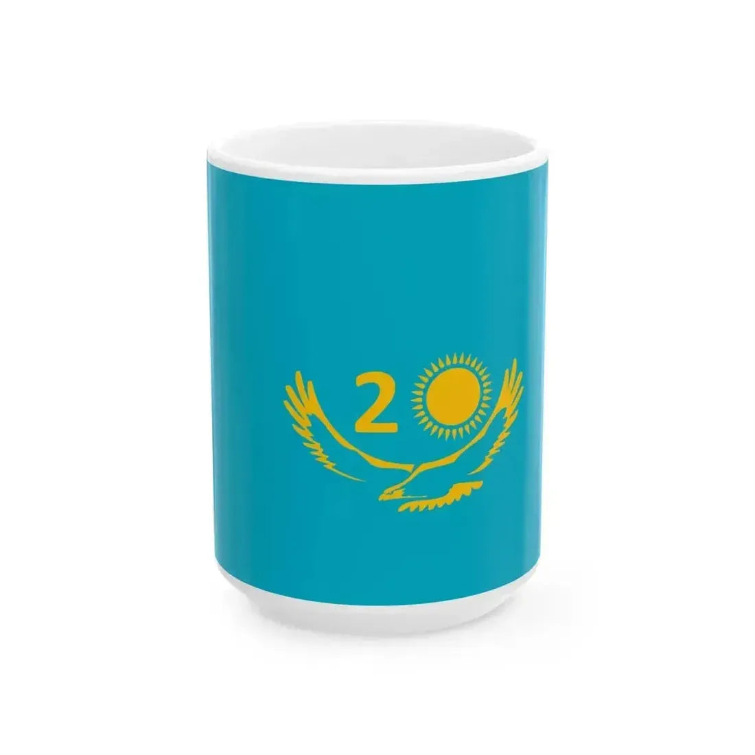 Flag of Kazakhstan 20 year (Kazakhstan) White Coffee Mug 15oz - Go Mug Yourself