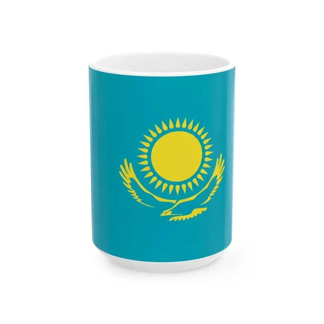 Flag of Kazakhstan 3-2 (Kazakhstan) White Coffee Mug 15oz - Go Mug Yourself