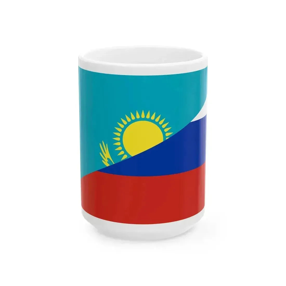 Flag of Kazakhstan and Russia (Kazakhstan) White Coffee Mug 15oz - Go Mug Yourself
