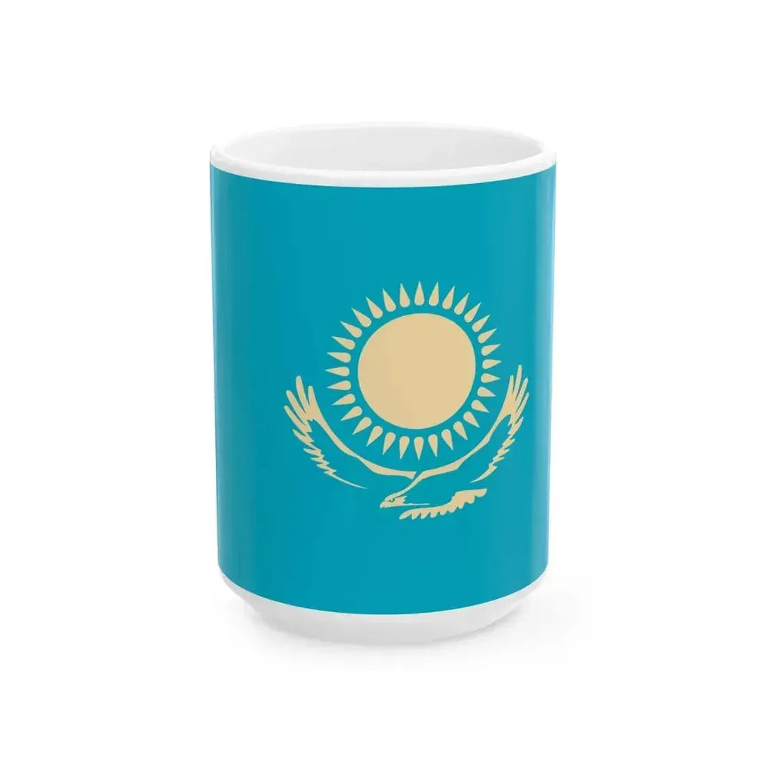 Flag of Kazakhstan non-textile colours (Kazakhstan) White Coffee Mug 15oz - Go Mug Yourself
