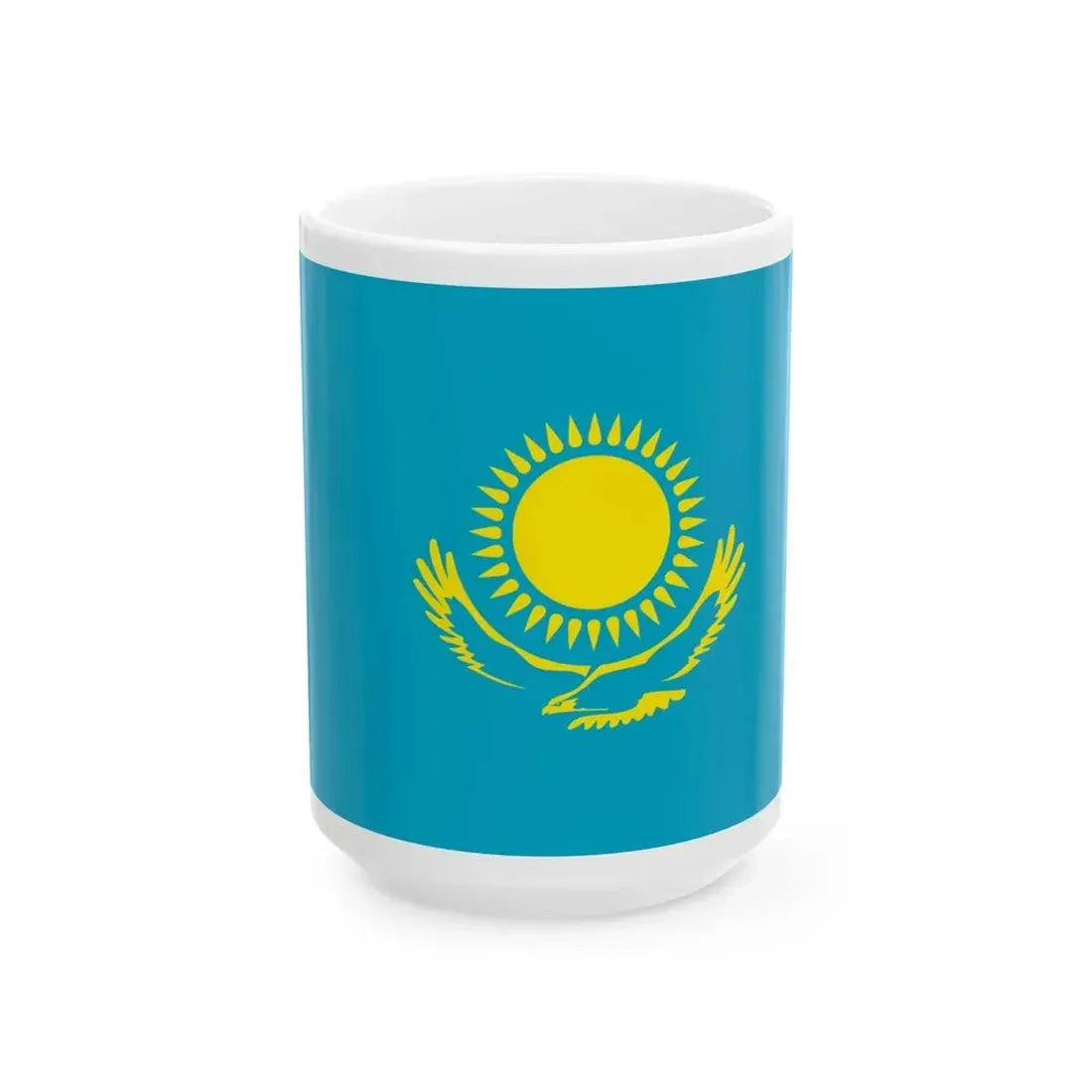 Flag of Kazakhstan President of Kazakhstan website (Kazakhstan) White Coffee Mug 15oz - Go Mug Yourself