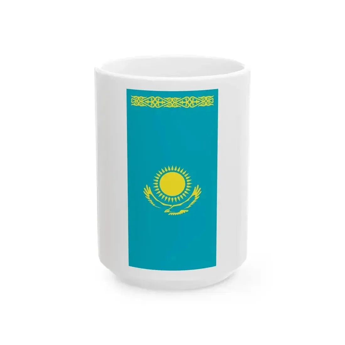 Flag of Kazakhstan vertical (Kazakhstan) White Coffee Mug 15oz - Go Mug Yourself