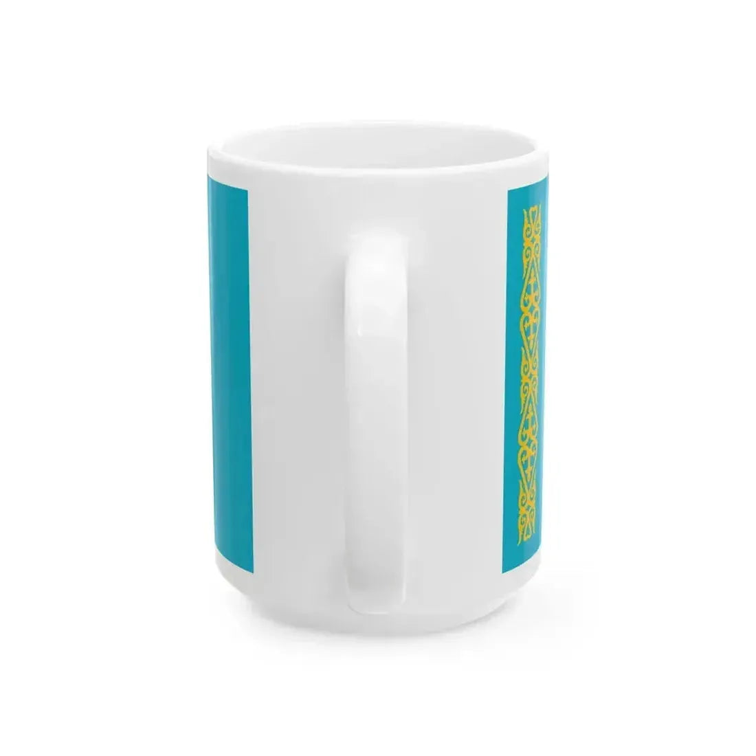 Flag of Kazakhstan with crescent eight-pointed star and shanyraq (Kazakhstan) White Coffee Mug - Go Mug Yourself