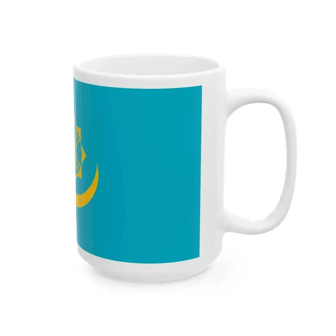 Flag of Kazakhstan with crescent eight-pointed star and shanyraq (Kazakhstan) White Coffee Mug - Go Mug Yourself
