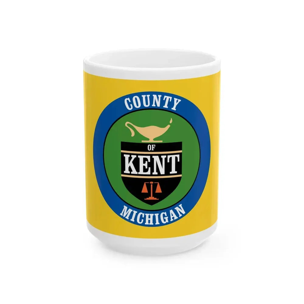 Flag of Kent County Michigan (United States) White Coffee Mug 15oz - Go Mug Yourself