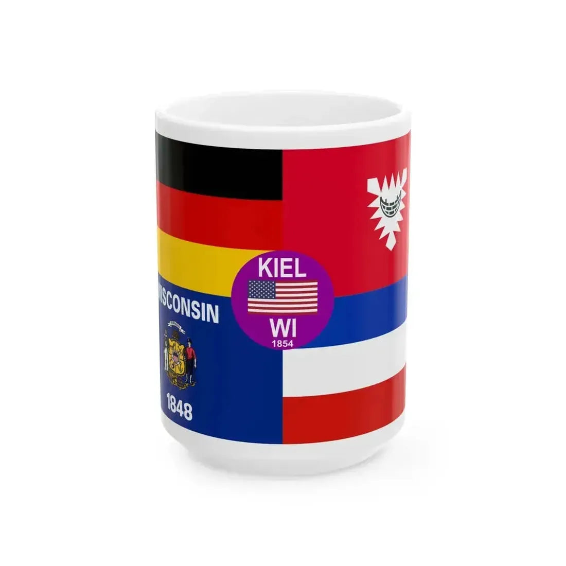 Flag of Kiel Wisconsin (United States) White Coffee Mug 15oz - Go Mug Yourself