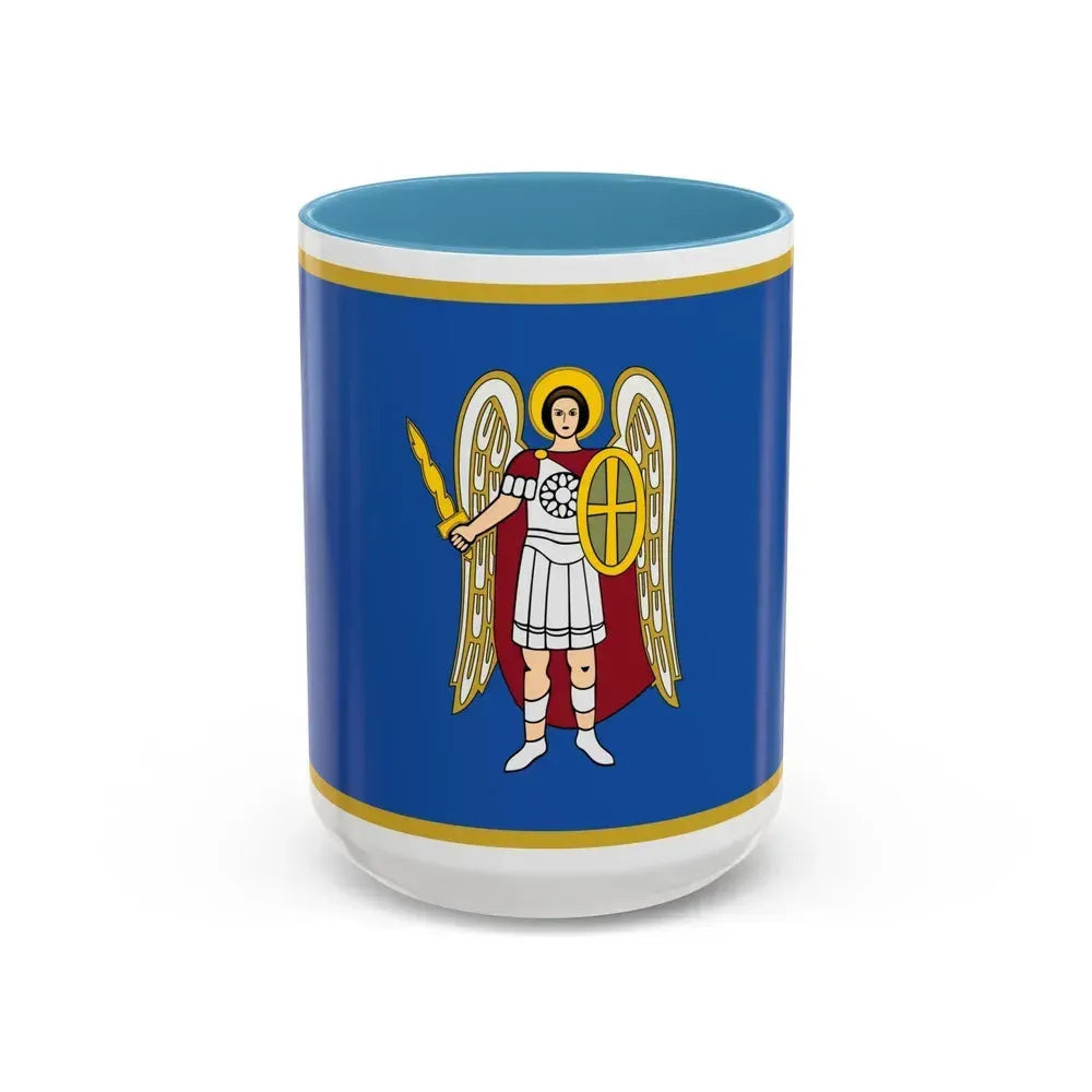 Flag of Kyiv Ukraine - Accent Coffee Mug 15oz Light Blue - Go Mug Yourself