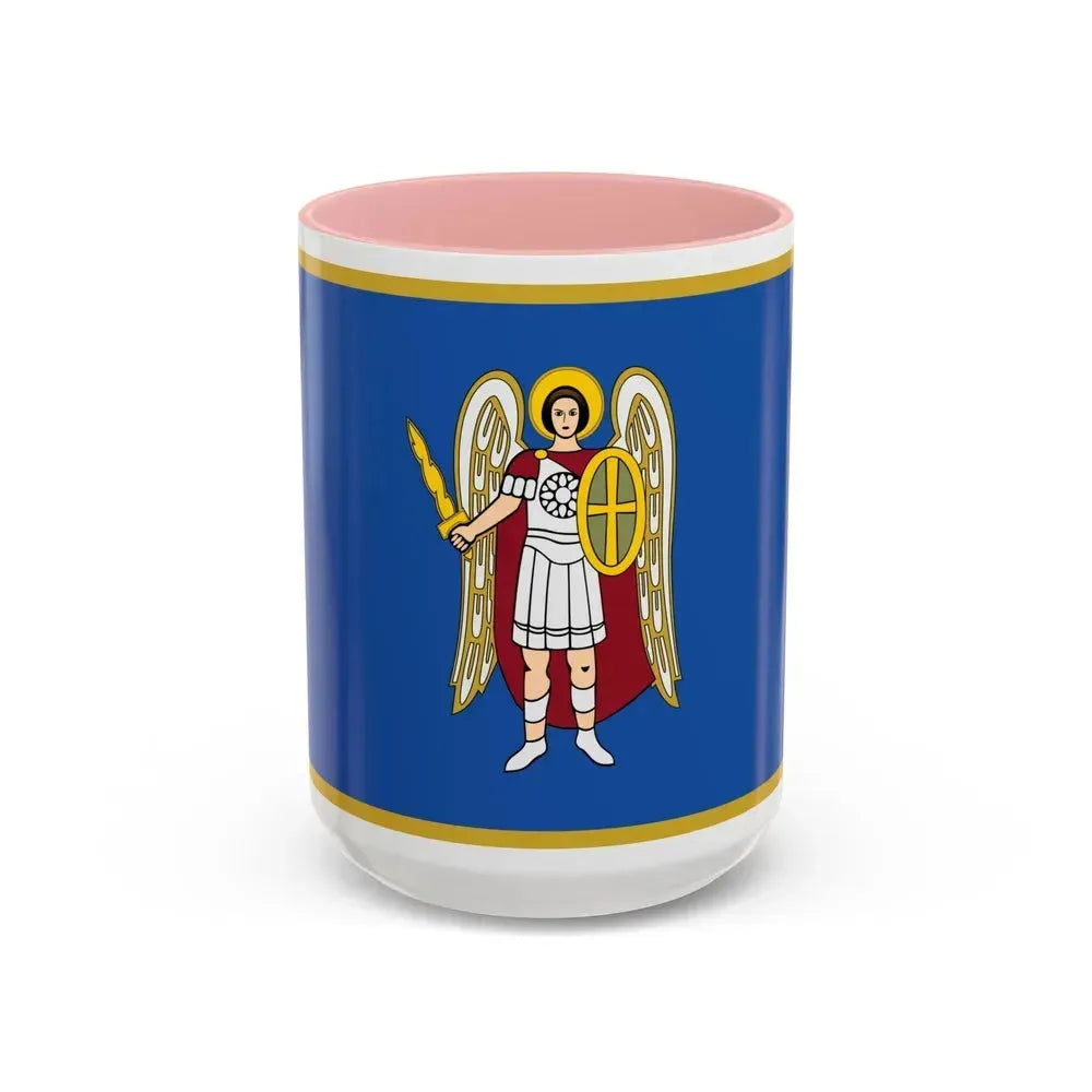 Flag of Kyiv Ukraine - Accent Coffee Mug 15oz Pink - Go Mug Yourself