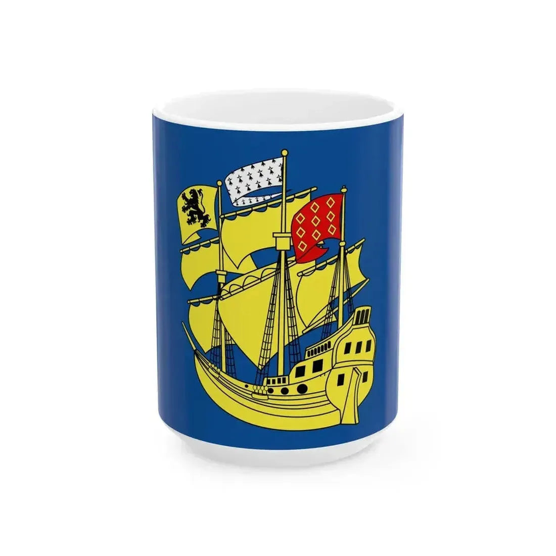 Flag of Landerneau (France) White Coffee Mug 15oz - Go Mug Yourself