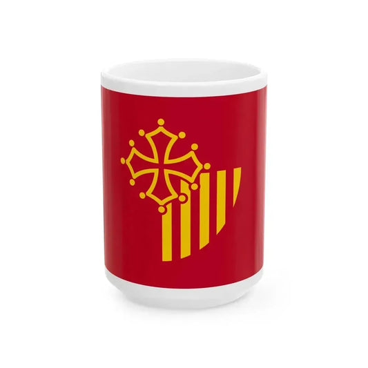 Flag of Languedoc Roussillon France - White Coffee Mug 15oz - Go Mug Yourself