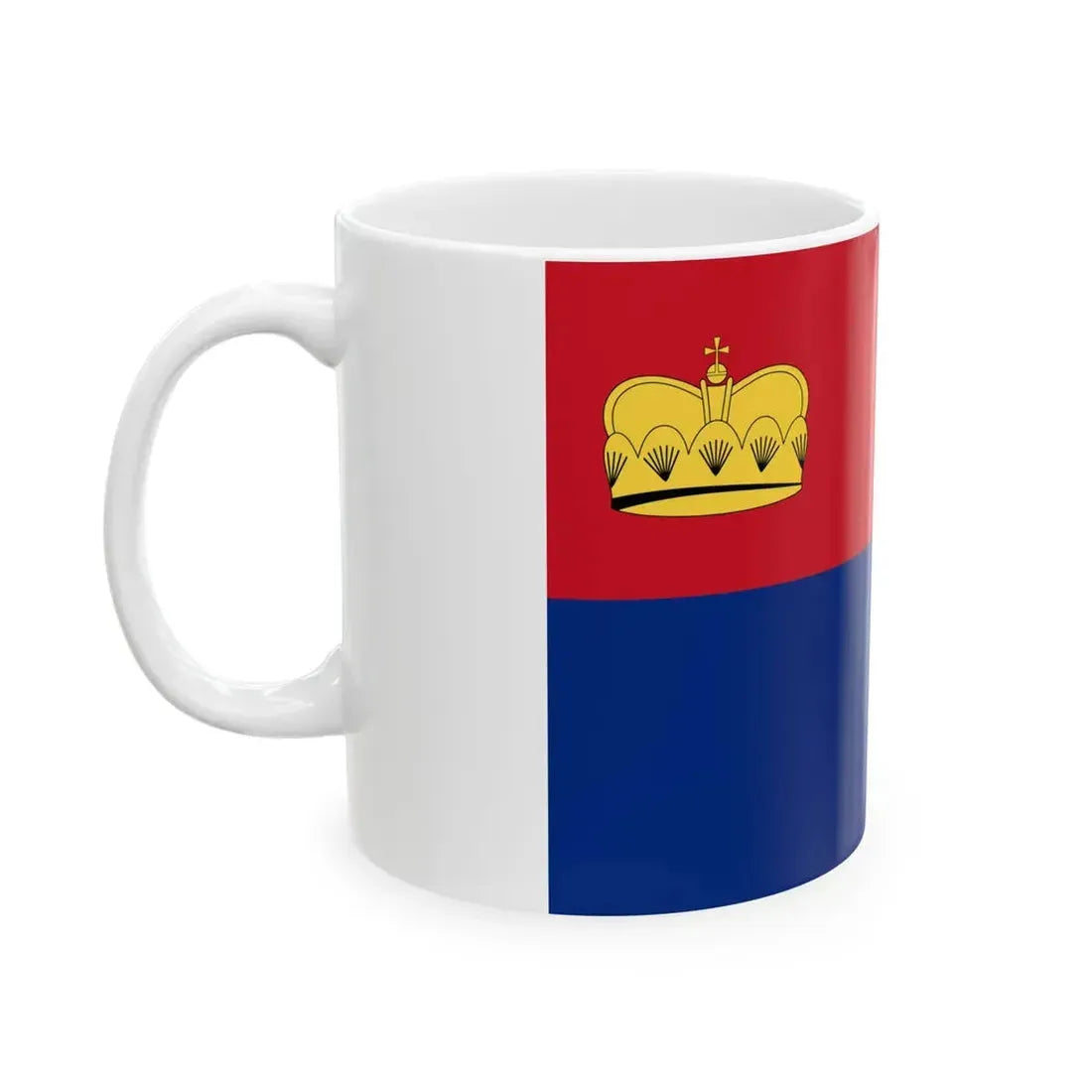 Flag of Liechtenstein 1936 Summer Olympics 3-2 including crown (Liechtenstein) White Coffee Mug - Go Mug Yourself