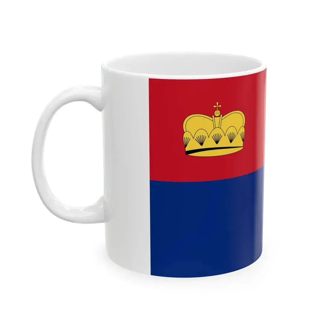 Flag of Liechtenstein 1936 Summer Olympics including crown (Liechtenstein) White Coffee Mug - Go Mug Yourself