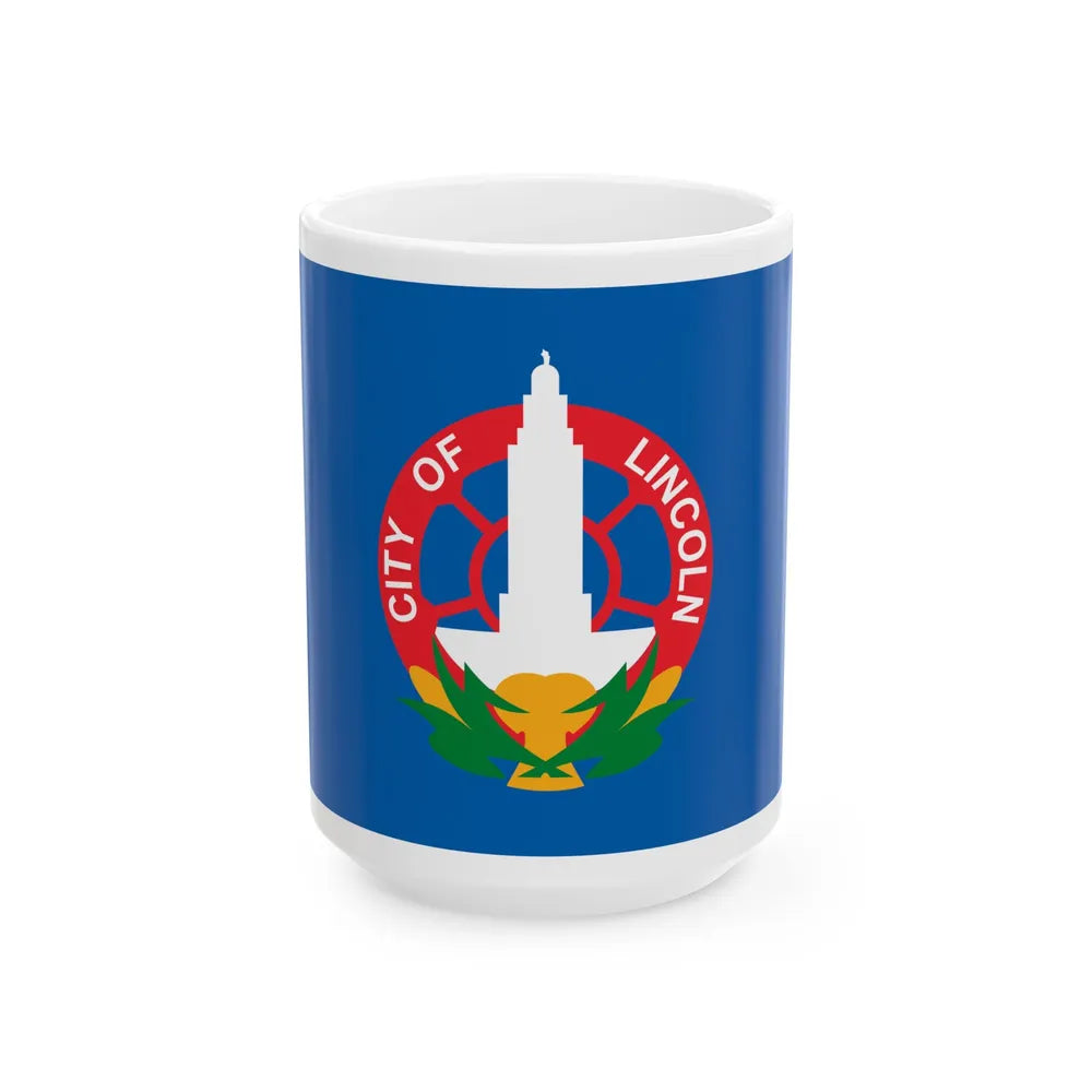 Flag of Lincoln Nebraska 1931-2022 (United States) White Coffee Mug 15oz - Go Mug Yourself