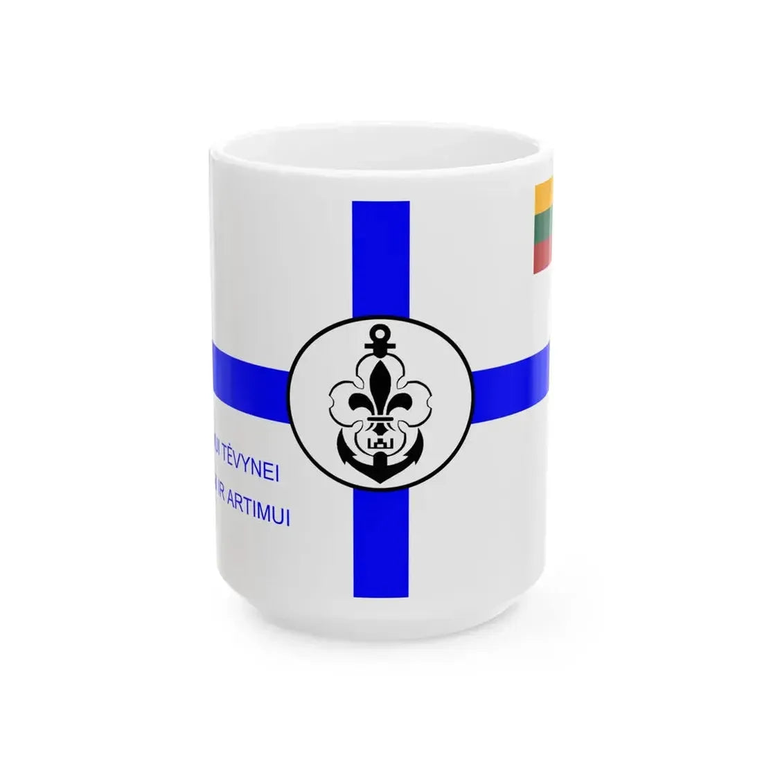 Flag of Lithuanian Sea Scout reverse (Lithuania) White Coffee Mug 15oz - Go Mug Yourself