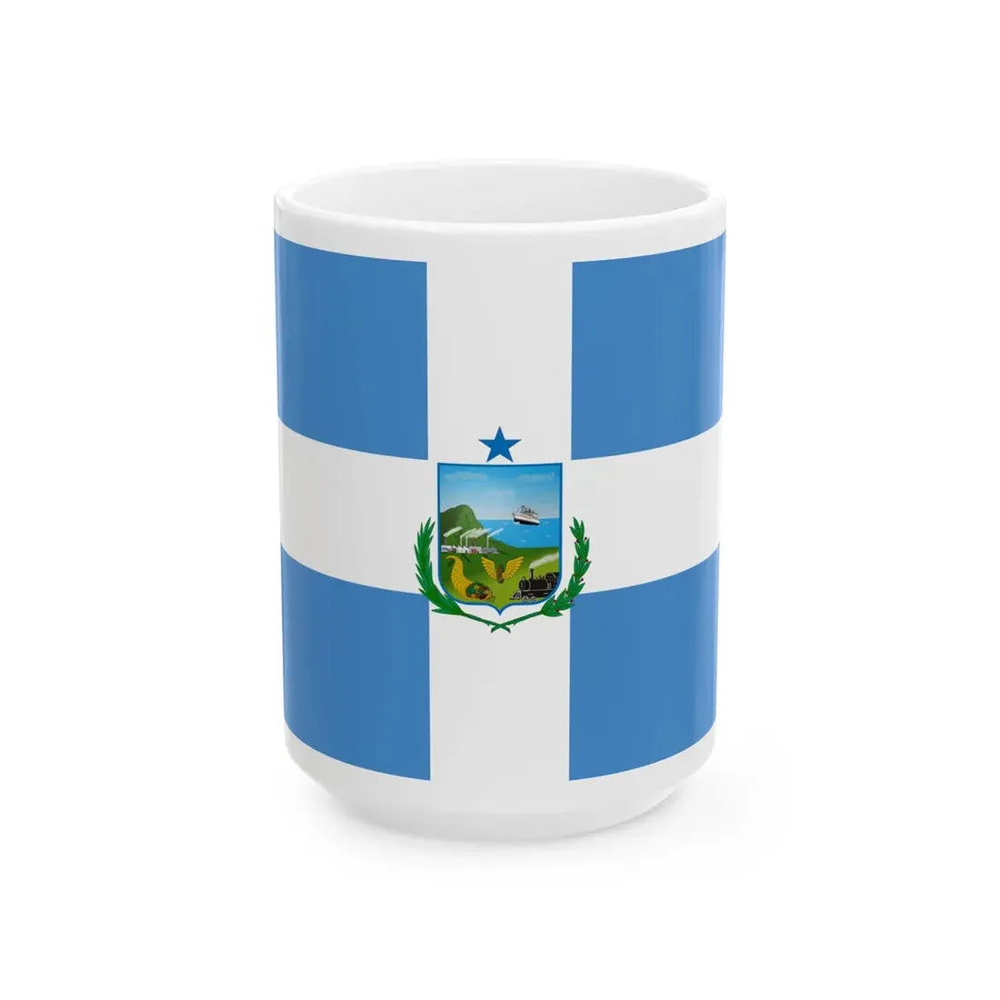 Flag of Manta Ecuador (Ecuador) White Coffee Mug 15oz - Go Mug Yourself