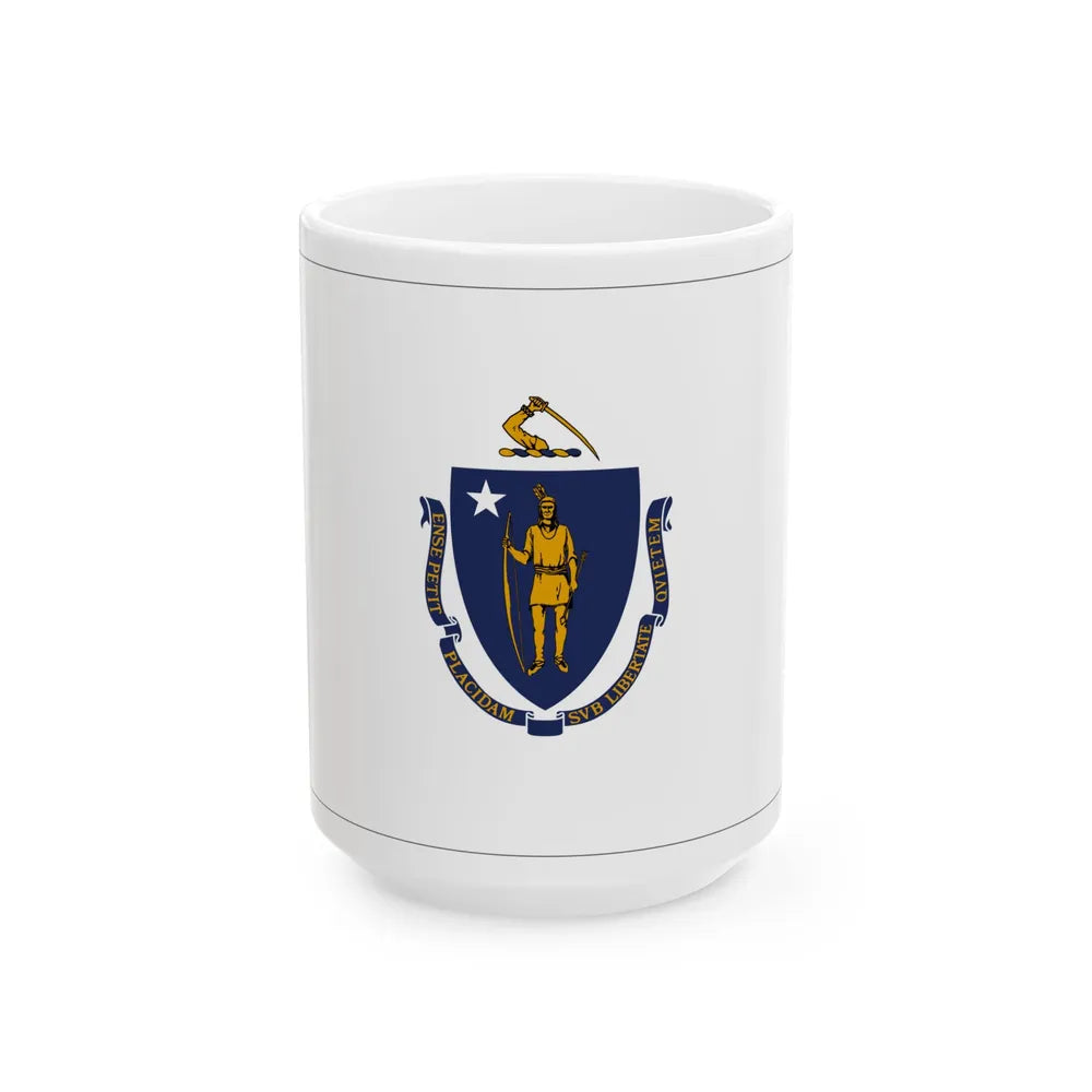 Flag of Massachusetts border (United States) White Coffee Mug 15oz - Go Mug Yourself