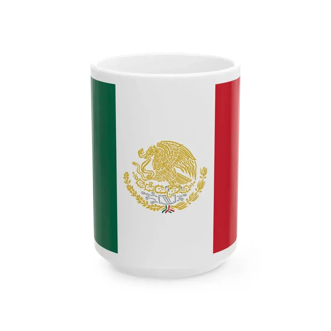 Flag of Mexico with Golden and Silver Arms (Mexico) White Coffee Mug 15oz - Go Mug Yourself