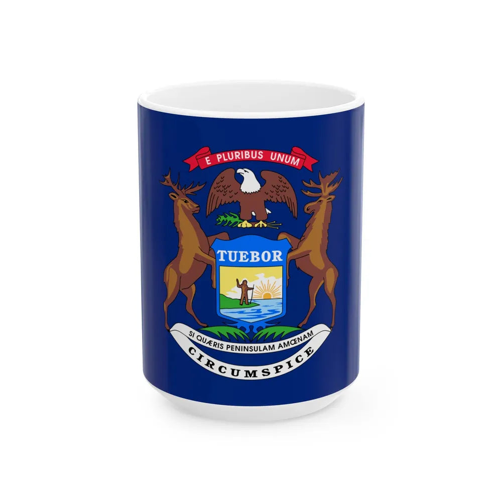 Flag of Michigan 3-2 (United States) White Coffee Mug 15oz - Go Mug Yourself