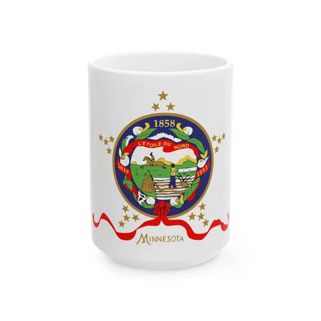 Flag of Minnesota 1893-1957 obverse 3.5 ratio (United States) White Coffee Mug 15oz - Go Mug Yourself