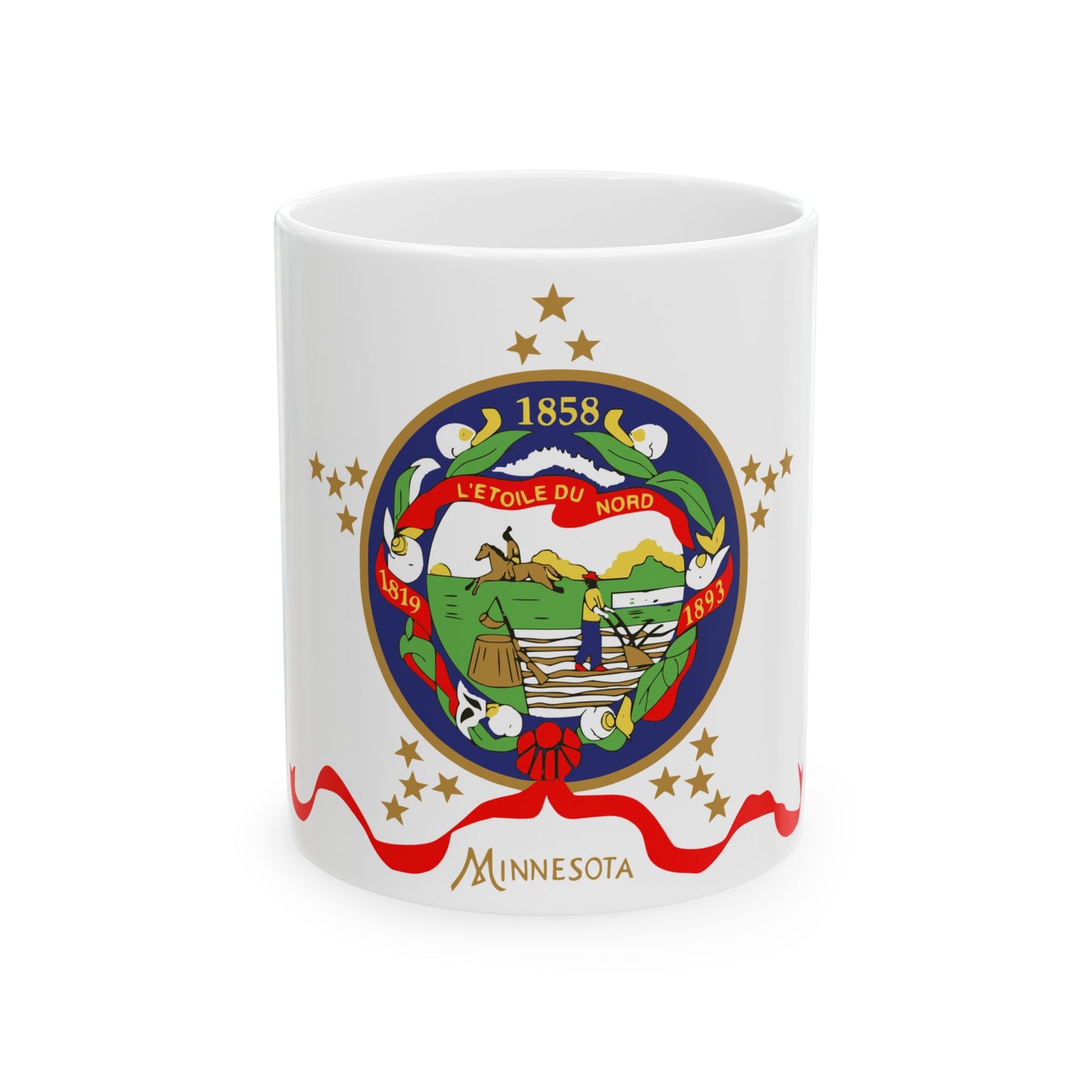 Flag of Minnesota 1893-1957 obverse 3.5 ratio (United States) White Coffee Mug-11oz-Go Mug Yourself