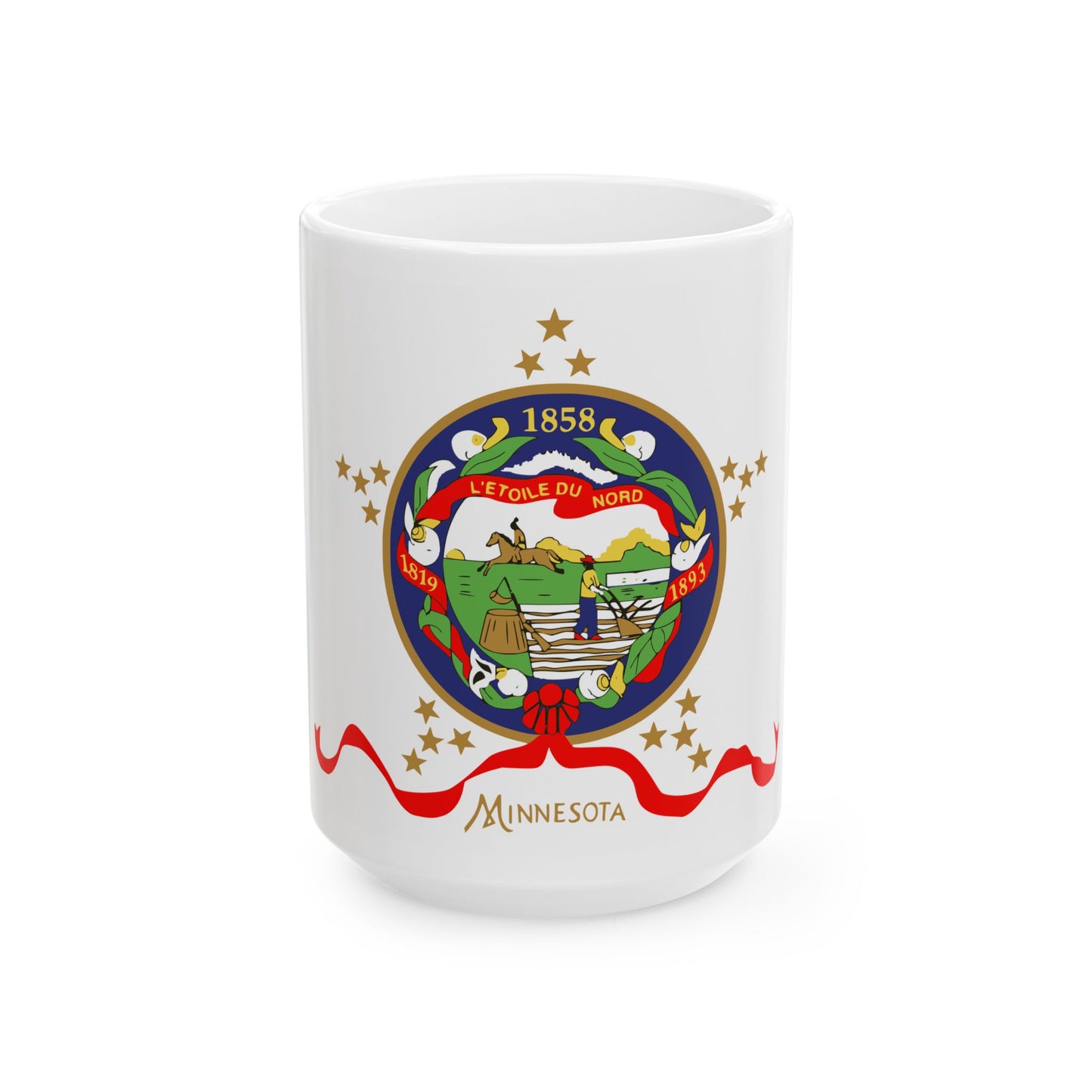 Flag of Minnesota 1893-1957 obverse 3.5 ratio (United States) White Coffee Mug-15oz-Go Mug Yourself