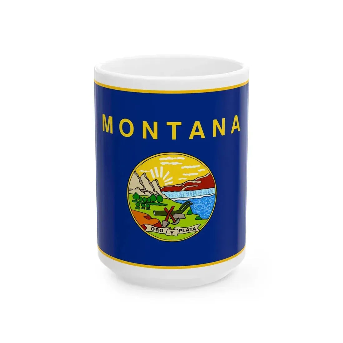 Flag of Montana fringed (United States) White Coffee Mug 15oz - Go Mug Yourself